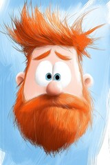 Obraz premium A tight shot of a cartoon man with red beard and orange hair, expressing surprise