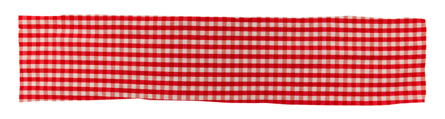 Piece of torn crumpled checkered fabric on a white background. Textile. Cellular tissue isolate