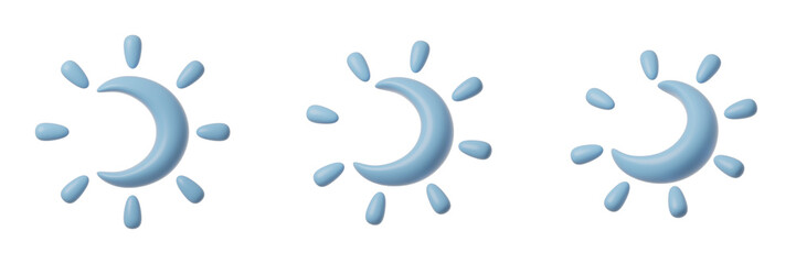 set of moon with transparent background, PNG, 3d render