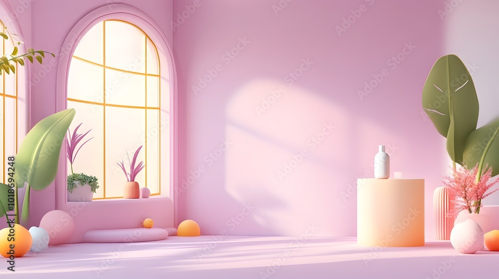 Poster a tranquil and well lit 3d studio room with a soothing purple background an empty floor and wall a p