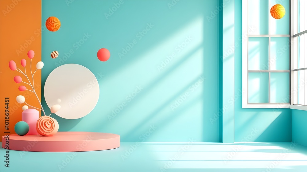 Poster vibrant and modern 3d studio room with a striking coral reef backdrop an empty floor and wall and a 