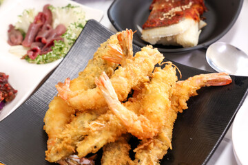 Fried food. Korean style fried shrimp