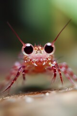 Fototapeta premium A tight shot of a red-and-white arachnid with two big eyes and an elongated, slender body of legs