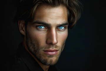 Obraz premium A man with a beard and blue eyes is looking at the camera