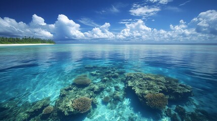 Tranquil Tropical Seascape with Visible Underwater Coral Reefs