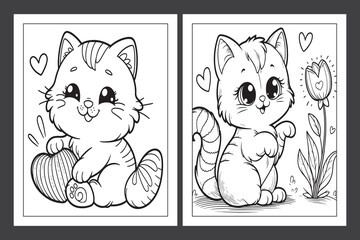 Cute Cat Coloring page for  children, cat coloring book Ai Generative