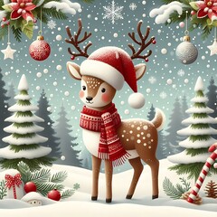 christmas greeting card with deer,generative ai