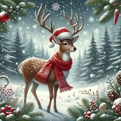 christmas greeting card with deer,generative ai