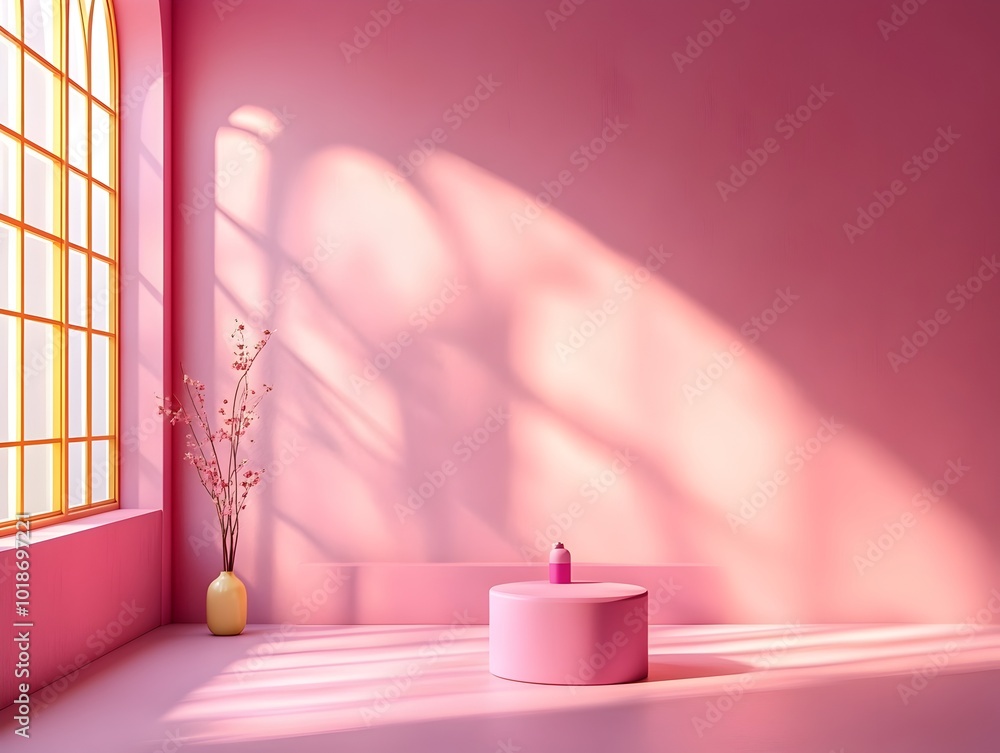 Poster serene 3d studio scene featuring an empty plum colored room with a simple floor and wall design a so