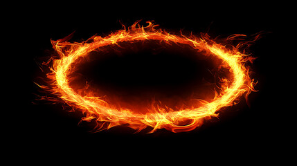 Intense Flame Circle Illuminating a Pitch-Black Background