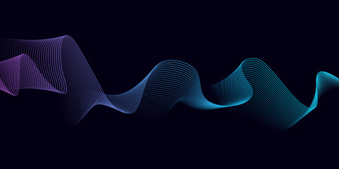 Abstract gradient wave background design. Wave design in black background. Abstract wave background design. Wave. Illustration. Vector. 
