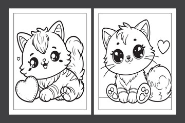 Cute Cat Coloring page for  children, cat coloring book Ai Generative