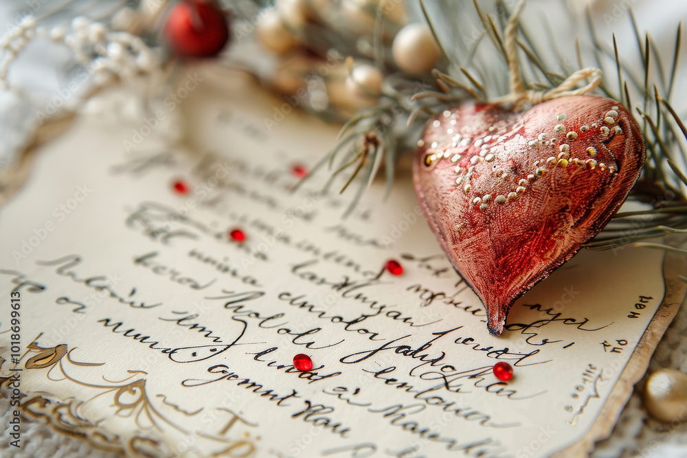 Aufkleber a heart is on top of a piece of paper with a message written in cursive writing