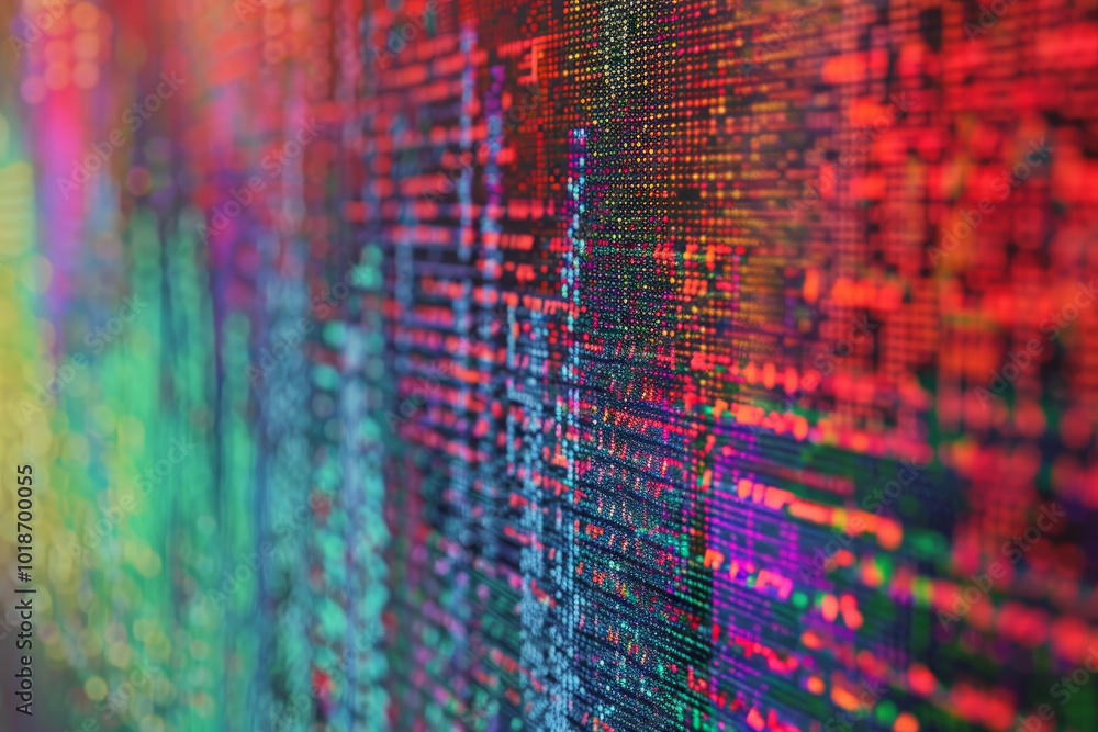 Poster a colorful image of a computer screen with a lot of lines and dots