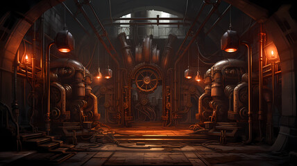 Steampunk mechanical chamber illustration