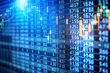 Dynamic stock market data display screen with numbers and financial trends