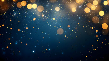 Abstract Blue and Gold Bokeh Background with Glittering Sparkle Effect