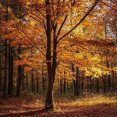 Obraz premium Ein Herbstwald mit buntem Laub