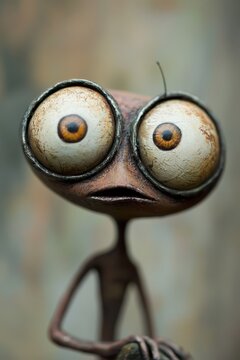  A tight shot of a statue displaying disconcerting googly eyes and an unnerving expression