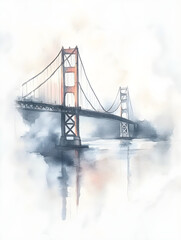 Fototapeta premium San Francisco Watercolor Painting, Golden Gate Bridge Poster