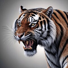 a breathtakingly detailed and realistic illustration of a majestic tiger in mid-roar