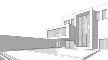 Sketch of modern house 3d rendering