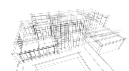 Sketch of modern house 3d rendering