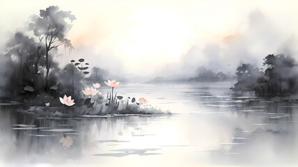 Fototapeta premium Lotus Pond under Moonlight