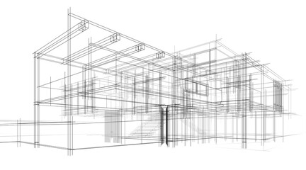 Sketch of modern house 3d rendering