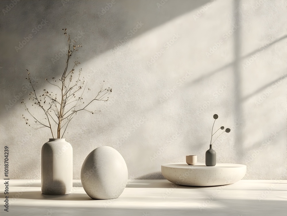 Poster minimalist and serene 3d studio setting with clean walls floors and soft natural lighting highlighti