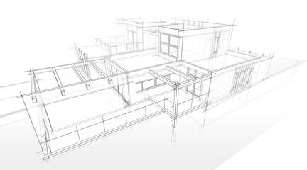 Sketch of modern house 3d rendering