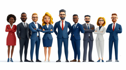 Fototapeta premium 3D Illustration of Diverse Business Professionals Standing Together in Suits, Portraying a Team