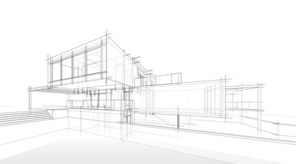 Sketch of modern house 3d rendering