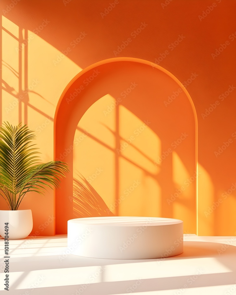 Aufkleber bright and airy 3d studio space with an ochre colored background an empty floor and wall frame a pro