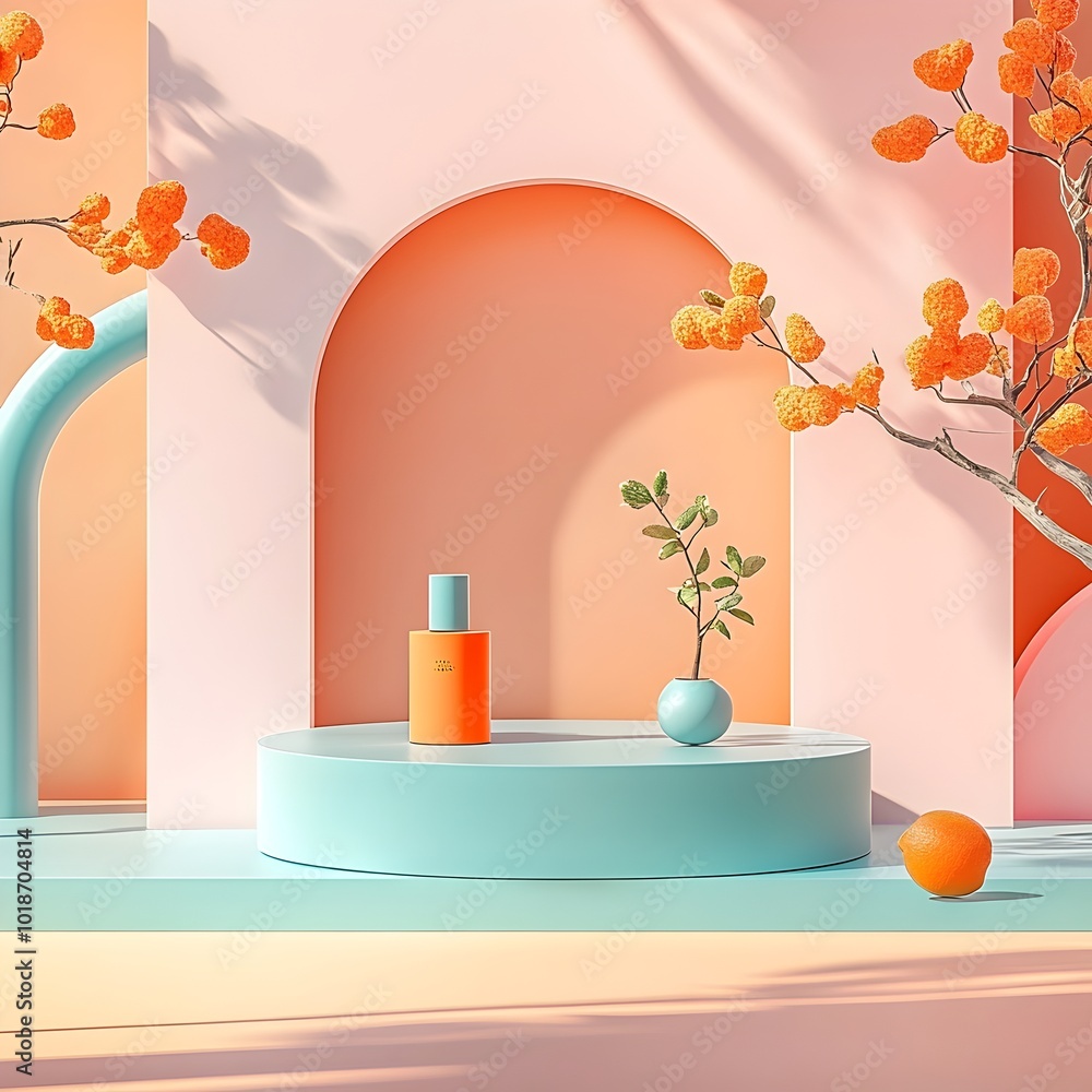 Aufkleber airy and minimalist 3d studio setting with a gentle peach color scheme a bare floor and wall framing