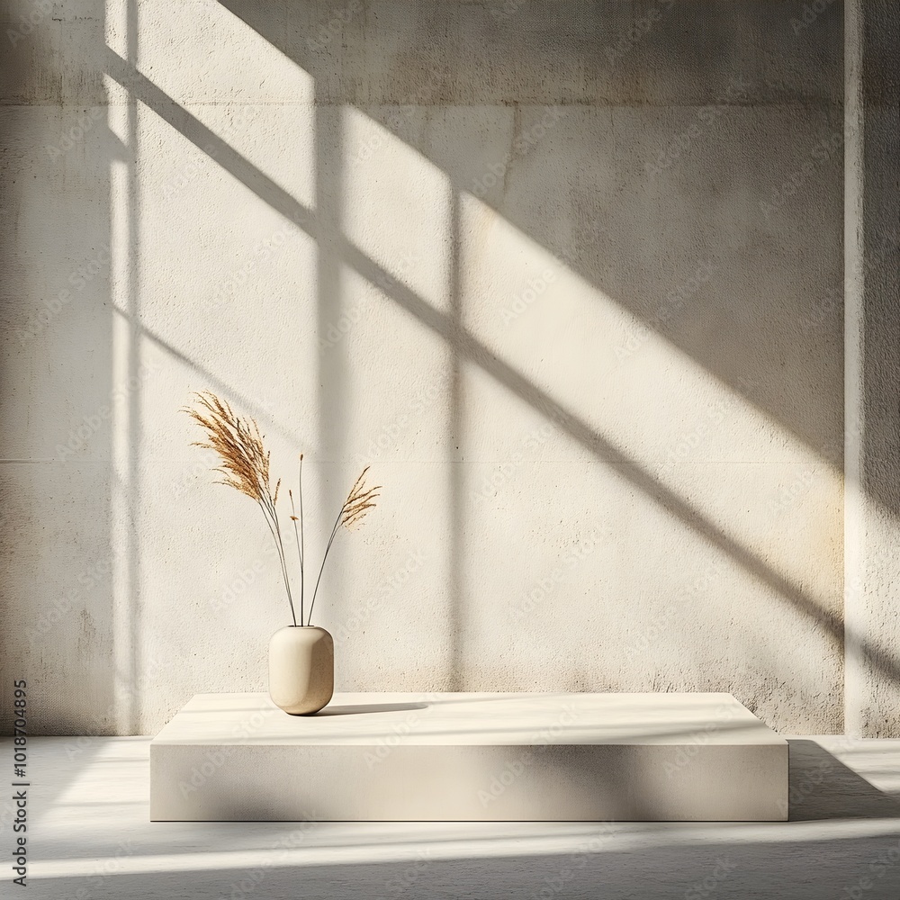 Poster pristine 3d product photography studio with bare concrete floor and smooth plaster walls central dis