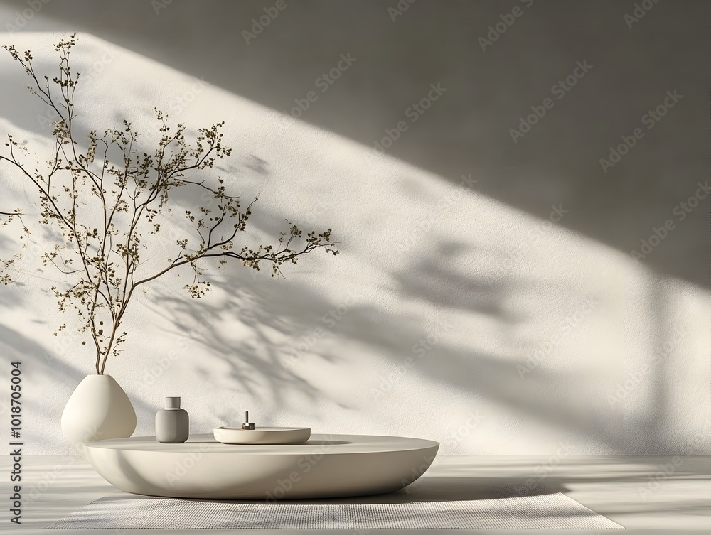 Poster elegant 3d rendered studio scene featuring a muted gray color palette bare floors and walls and a ce