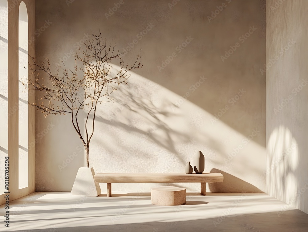Poster elegant 3d rendered studio scene featuring a centered product display with muted gray tones bare flo