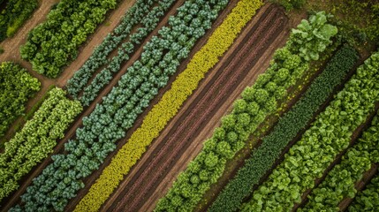 Aerial View of Diverse Crops in a Farmland Field