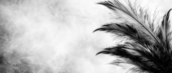 Obraz premium A monochrome image of a plant boasting long, feathery foliage atop it