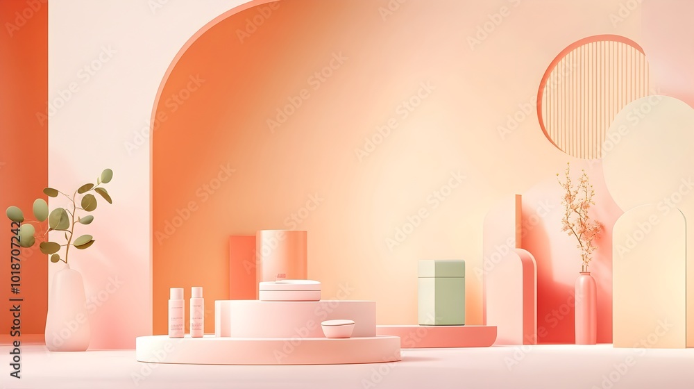 Poster streamlined 3d studio space featuring a delicate blush toned background an unoccupied floor and wall