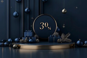Black Friday Podium Product Display 70 Percentage Off Discount on Dark Blue Background with generative ai