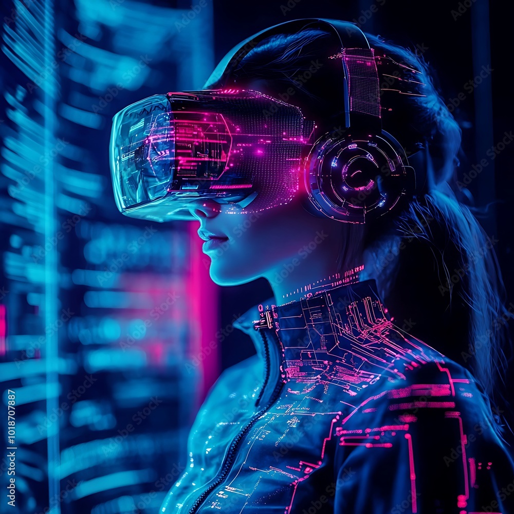 Poster human-like robot with dynamic holographic interface in high-tech environment