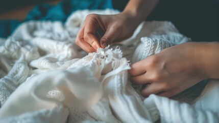 Hand Sewing on Cozy Fabric Texture