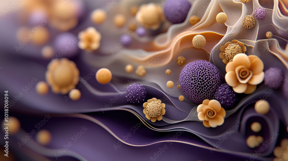 Poster intricate biological structures showcase mesmerizing array of colorful spheres and floral shapes, cr