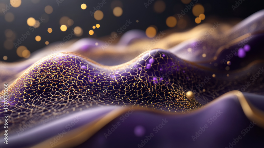 Poster mesmerizing biological structure showcases intricate patterns and textures, with blend of purple and