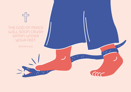 Jesus crushes the snake with feet