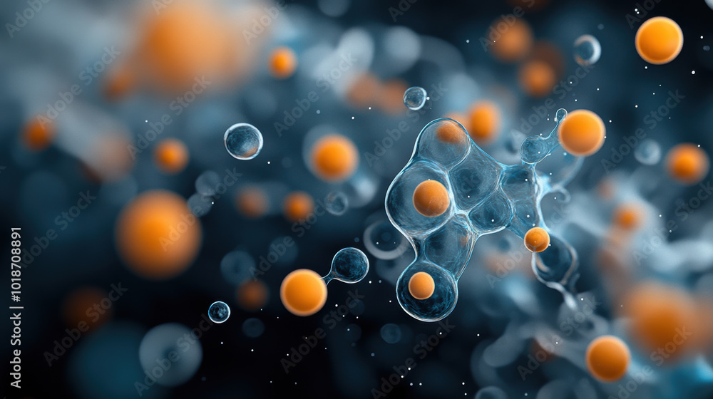 Poster microscopic close up of organic tissues showcasing vibrant orange and transparent structures, creati