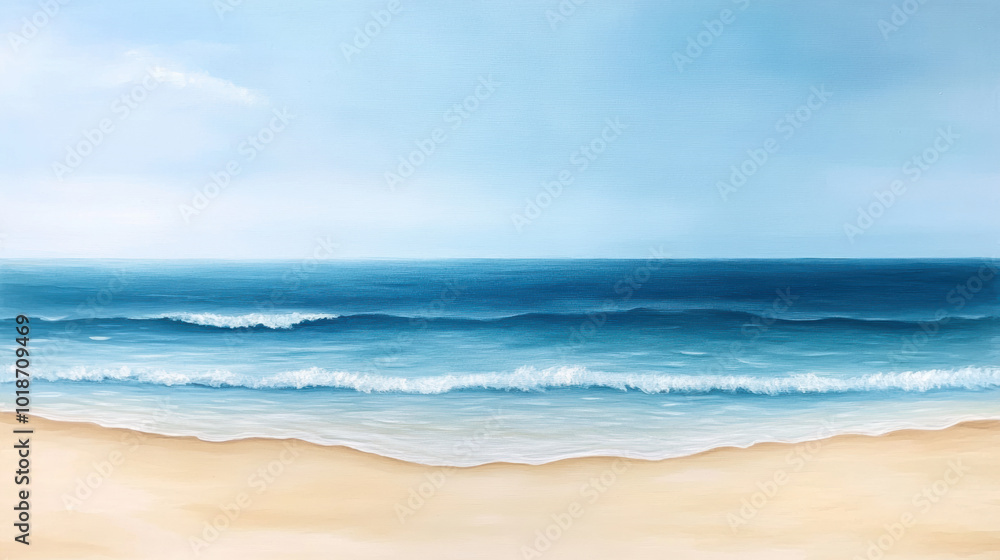 Aufkleber serene beach scene with gentle waves lapping at shore, creating tranquil atmosphere. soft colors of 