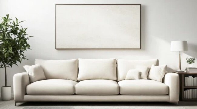 Stylish Scandinavian Living Room with Design Armchair, Black Poster Frame, and Modern Home Decor